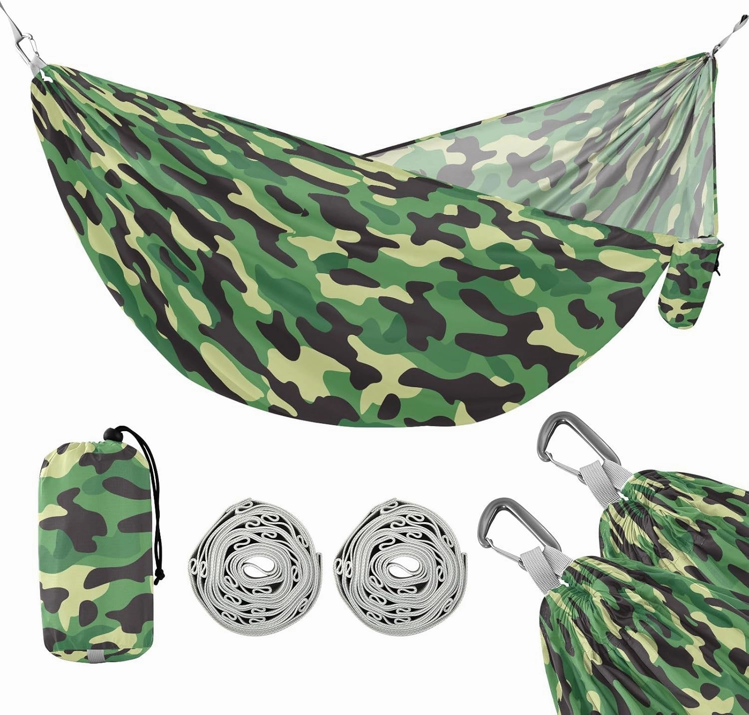 Camping Hammock Outdoor Hammocks for Outside Green Camouflage Beach Trees Portable Lightweight with Pockets Tree Straps Indoor