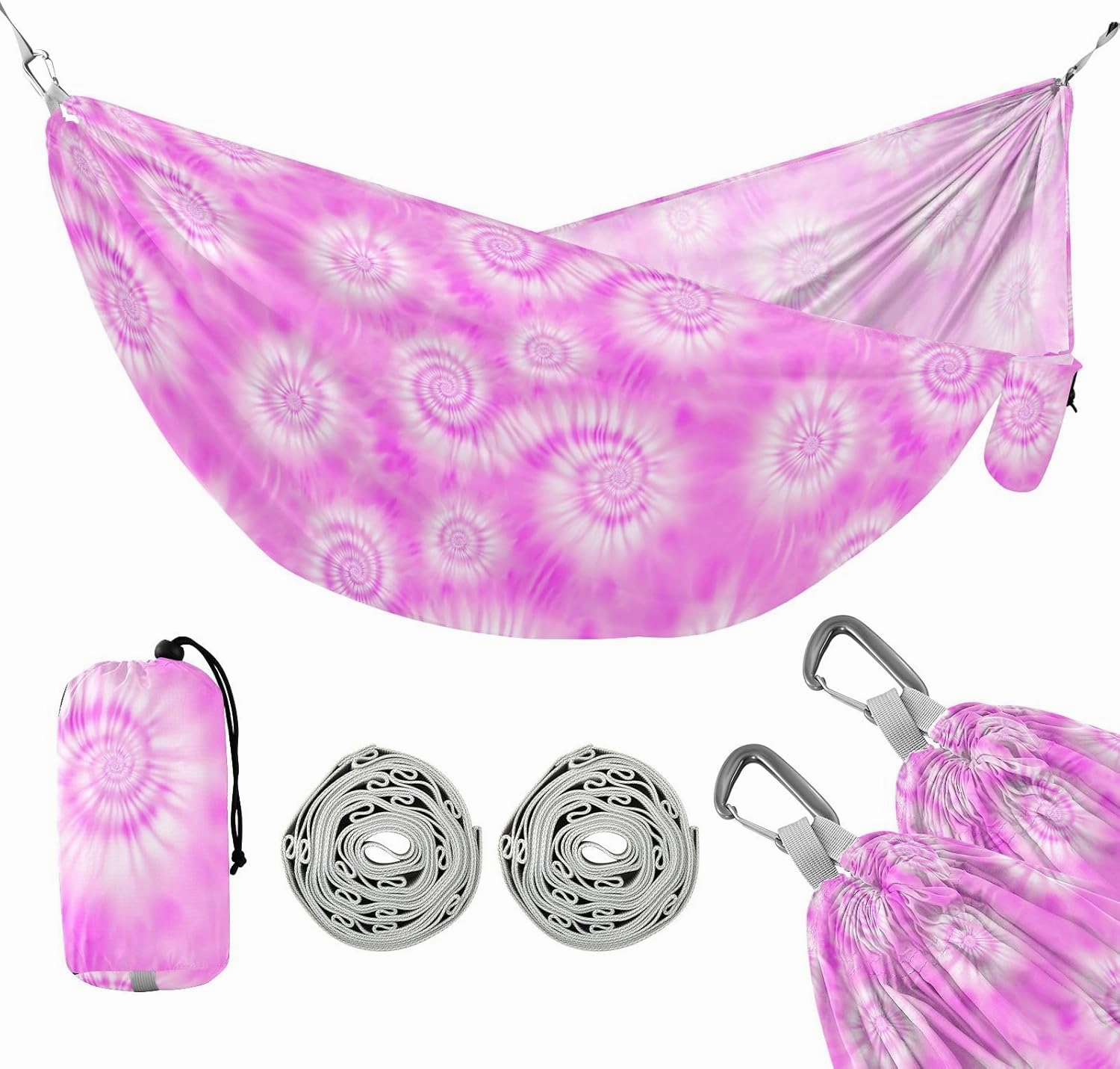 Camping Hammock Outdoor Hammocks for Outside Hotpink Tie Dye Beach Trees Portable Lightweight with Pockets Tree Straps Indoor