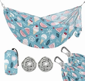 Camping Hammock Outdoor Hammocks for Outside Ice Cream Watermelon Beach Trees Portable Lightweight with Pockets Tree Straps Indoor