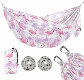 Camping Hammock Outdoor Hammocks for Outside Pink Flamingo Watercolor Beach Trees Portable Lightweight with Pockets Tree Straps Indoor