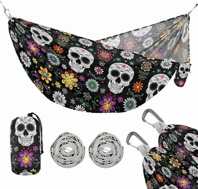 Camping Hammock Outdoor Hammocks for Outside Sugar Skull Beach Trees Portable Lightweight with Pockets Tree Straps Indoor