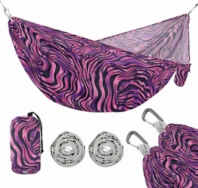 Camping Hammock Outdoor Hammocks for Outside Zebra Beach Trees Portable Lightweight with Pockets Tree Straps Indoor