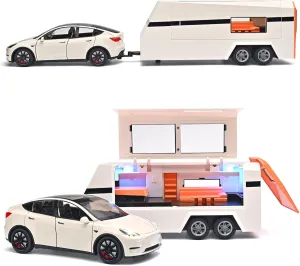 Car for Boys 1/24 Diecast Cars Y Toy Trailer,Die Cast Metal Y Toy Car,Metal Trailer Toys for Toddlers,Pull Back Cars with Light and Sound,Cars for Kids Ages 3-5（White）