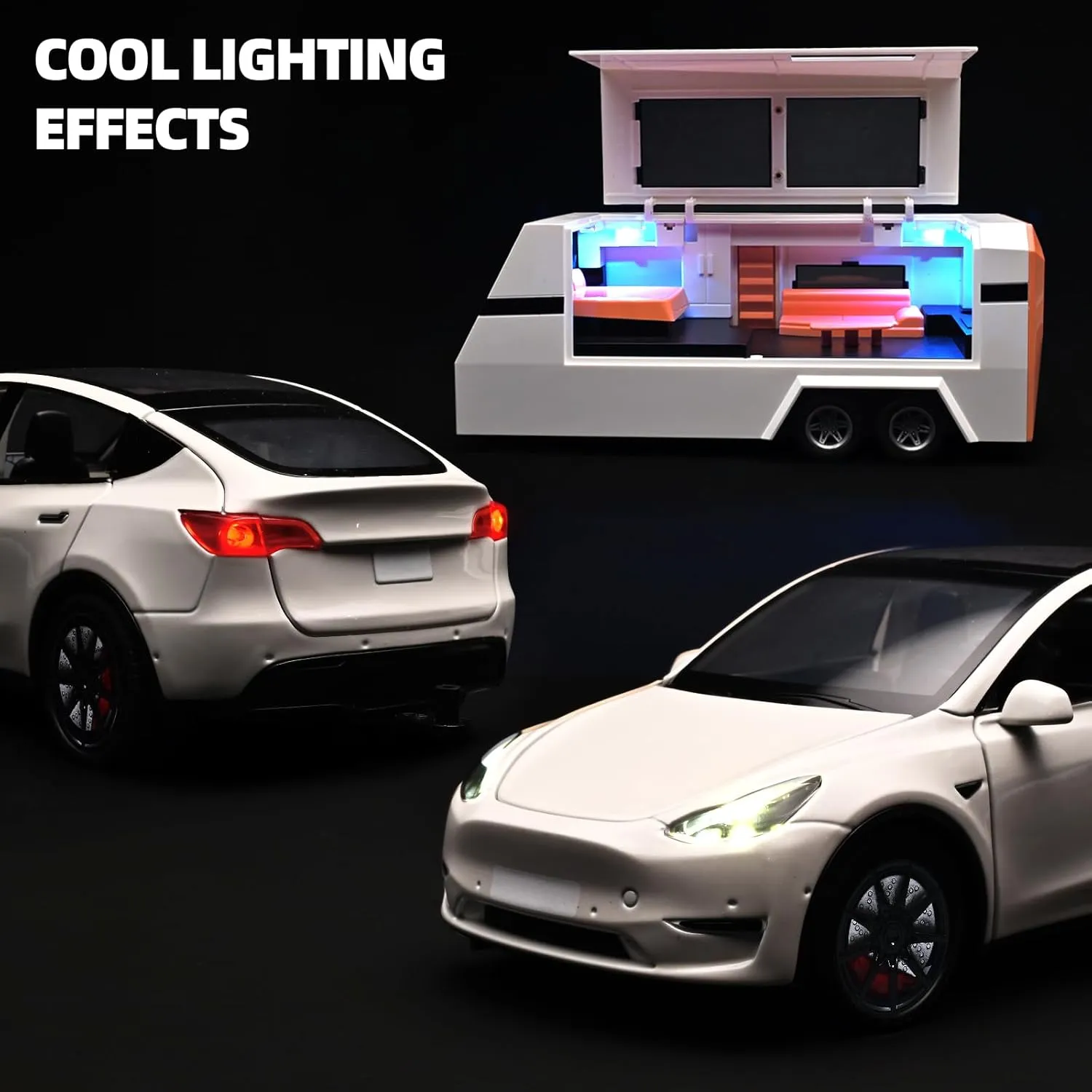 Car for Boys 1/24 Diecast Cars Y Toy Trailer,Die Cast Metal Y Toy Car,Metal Trailer Toys for Toddlers,Pull Back Cars with Light and Sound,Cars for Kids Ages 3-5（White）