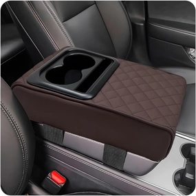 Car Center Console Armrest Pillow, Waterproof Car Armrest Cover Cushion with Cup and Phone Holder, Memory Foam Arm Rest Box Protector for Most Vehicles, Car Accessories (Coffee)