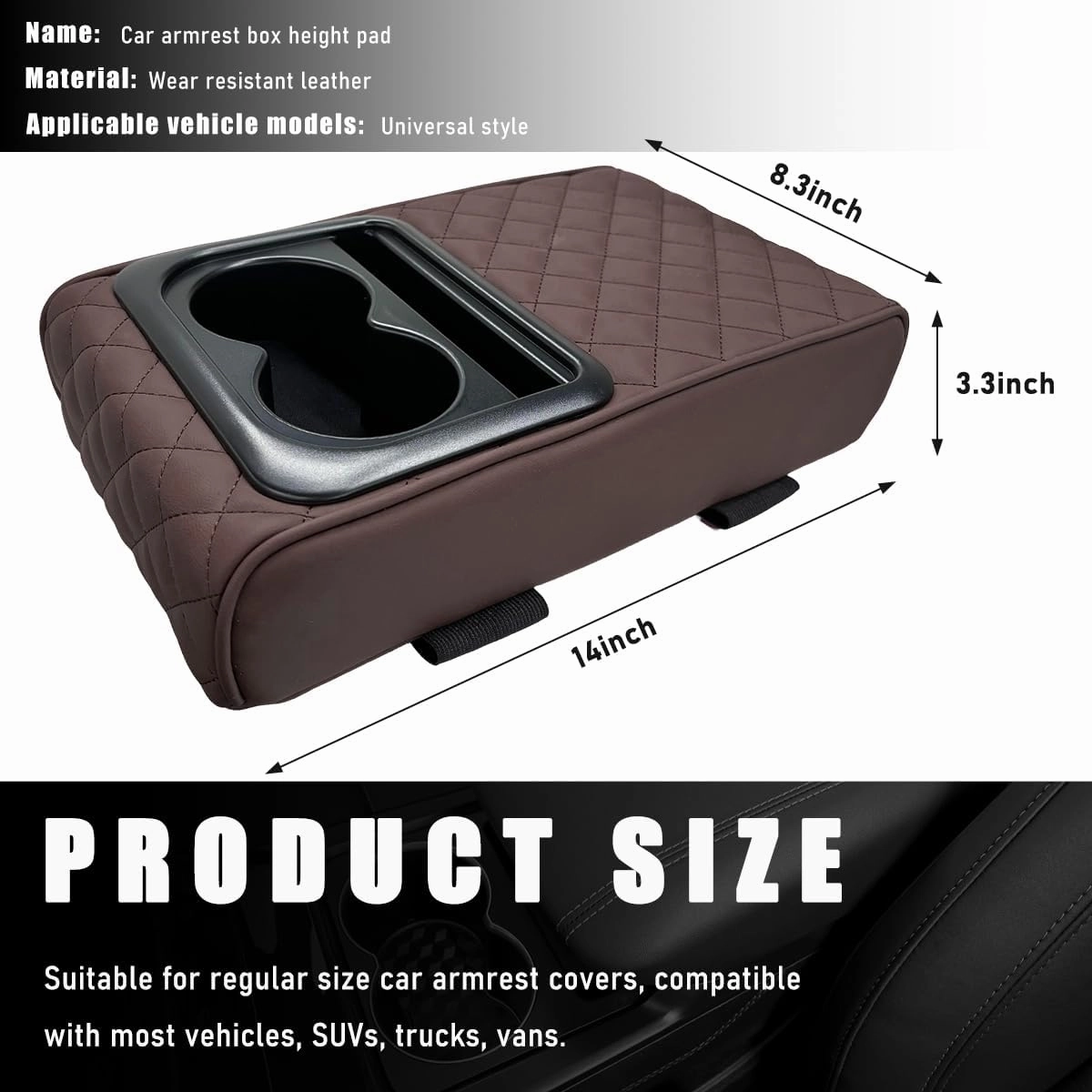 Car Center Console Armrest Pillow, Waterproof Car Armrest Cover Cushion with Cup and Phone Holder, Memory Foam Arm Rest Box Protector for Most Vehicles, Car Accessories (Coffee)