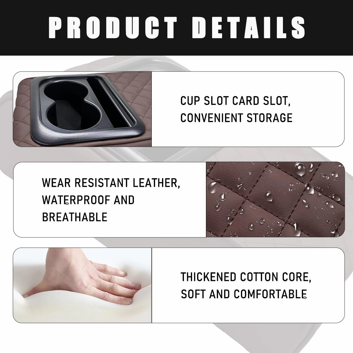 Car Center Console Armrest Pillow, Waterproof Car Armrest Cover Cushion with Cup and Phone Holder, Memory Foam Arm Rest Box Protector for Most Vehicles, Car Accessories (Coffee)