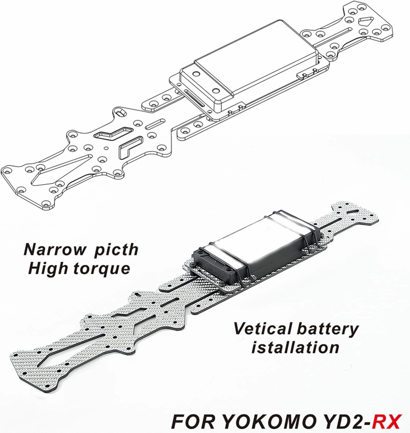 Carbon Fiber Chassis for YOKOMO YD2 RX 1/10 RC Car, High Traction RC Chassis Plate, Battery Holder, Hollow Two Layer Design, Lightweight Flexible, Easy Installation, Improved Dri (Silver SSG)