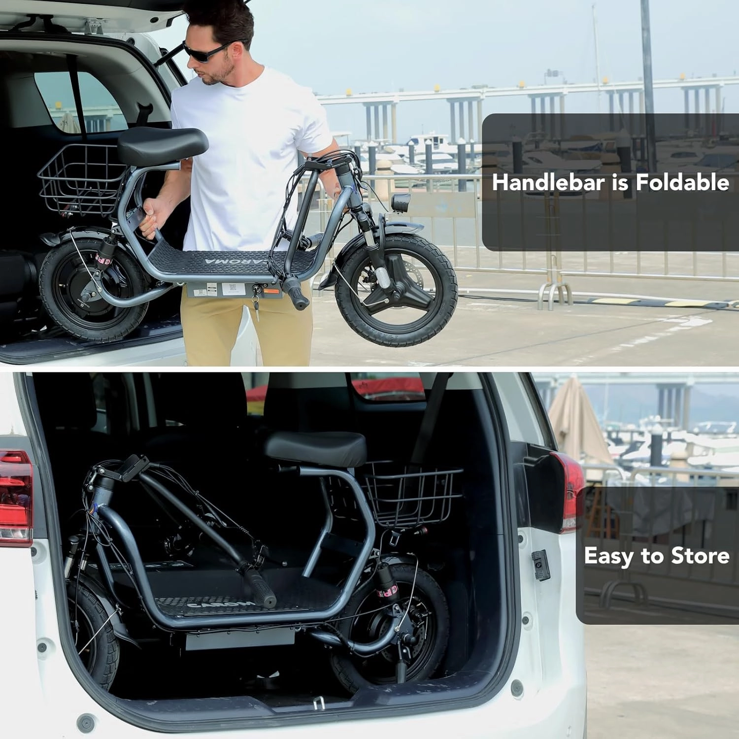Caroma Peak 1200W Foldable Electric Scooter with Seat, 14" Fat Tire Adult Scooter, 500Wh Battery up to 30 Miles & 20MPH, Commuting with Basket & Shock Absorbing