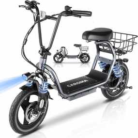 Caroma Peak 1200W Foldable Electric Scooter with Seat, 14" Fat Tire Adult Scooter, 500Wh Battery up to 30 Miles & 20MPH, Commuting with Basket & Shock Absorbing