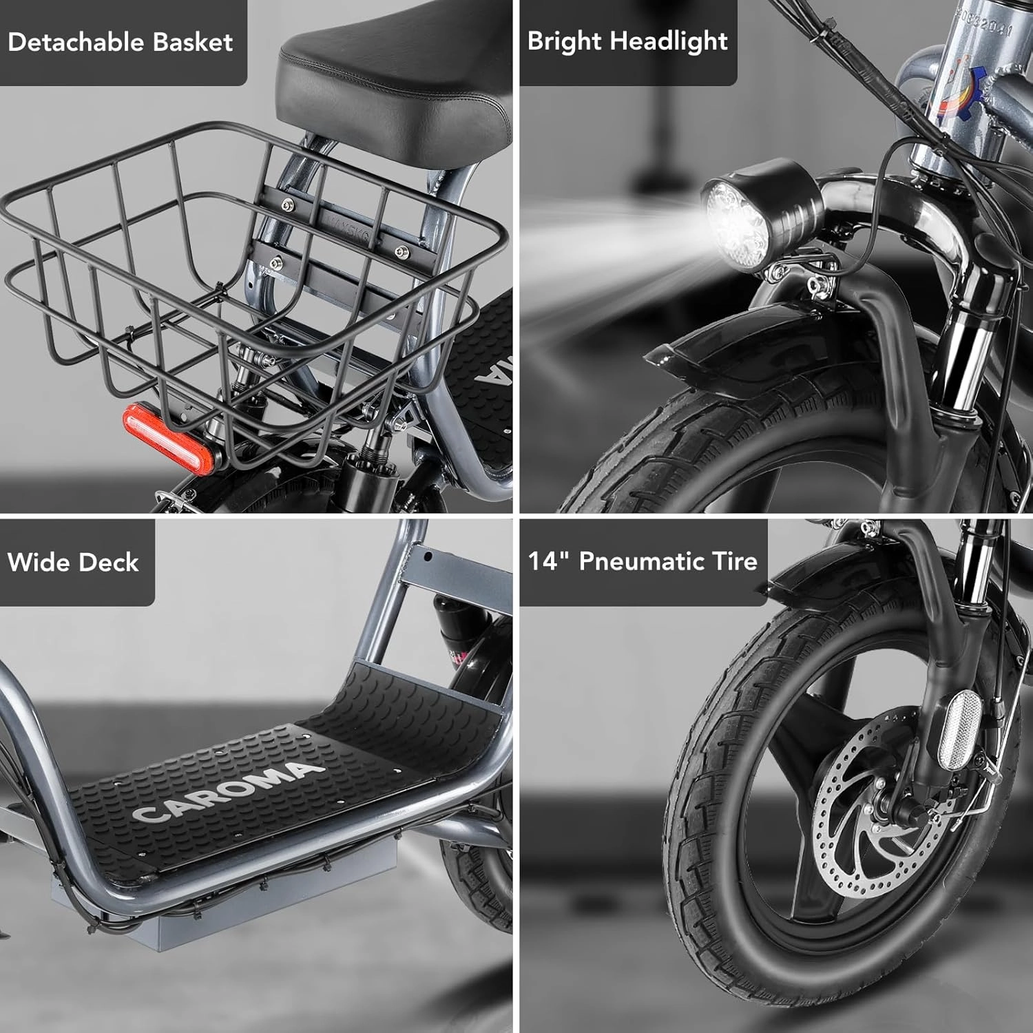 Caroma Peak 1200W Foldable Electric Scooter with Seat, 14" Fat Tire Adult Scooter, 500Wh Battery up to 30 Miles & 20MPH, Commuting with Basket & Shock Absorbing