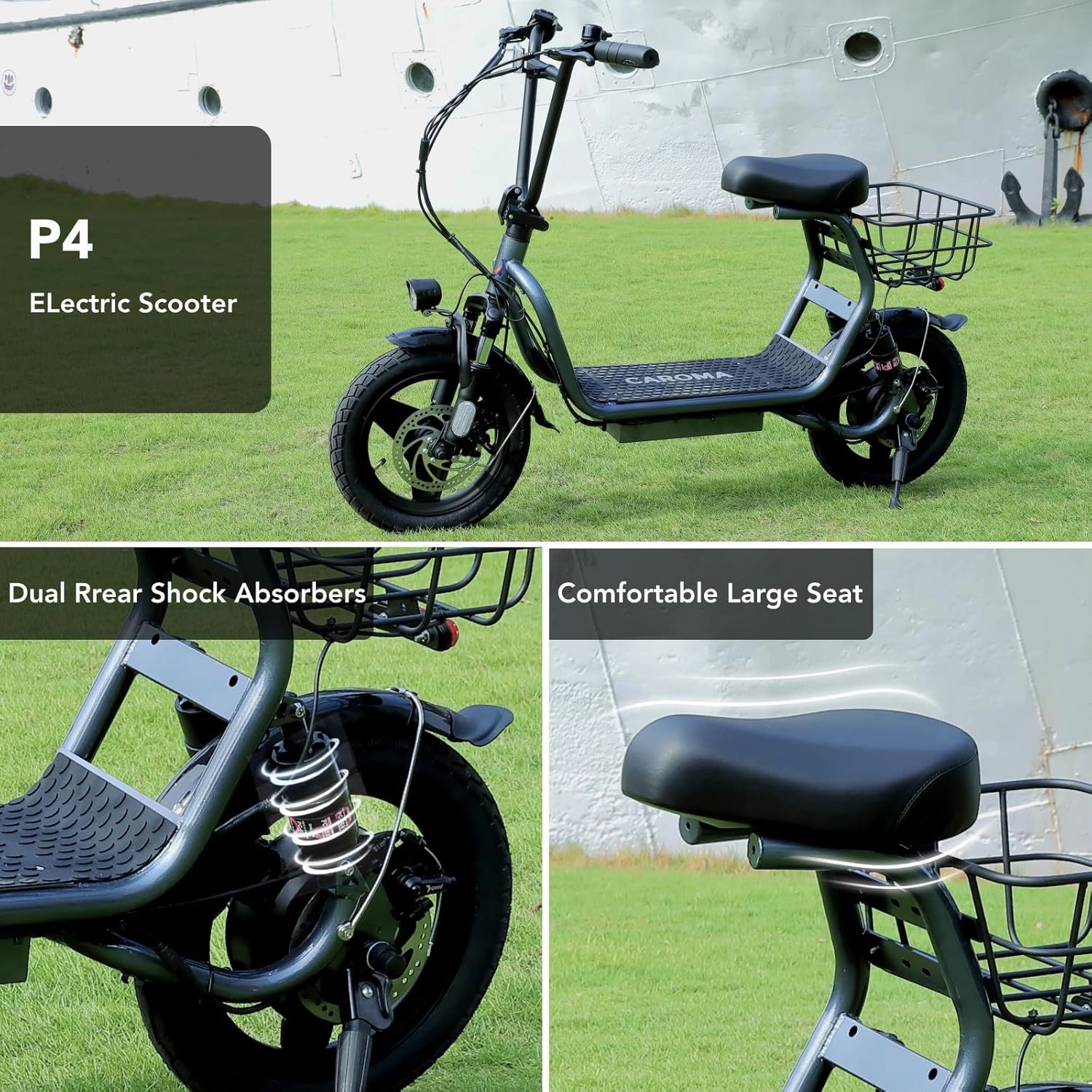 Caroma Peak 1200W Foldable Electric Scooter with Seat, 14" Fat Tire Adult Scooter, 500Wh Battery up to 30 Miles & 20MPH, Commuting with Basket & Shock Absorbing