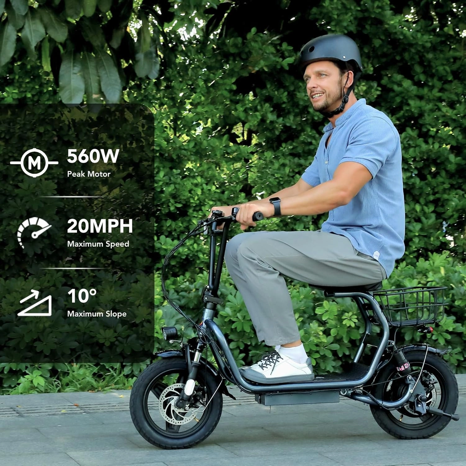 Caroma Peak 1200W Foldable Electric Scooter with Seat, 14" Fat Tire Adult Scooter, 500Wh Battery up to 30 Miles & 20MPH, Commuting with Basket & Shock Absorbing