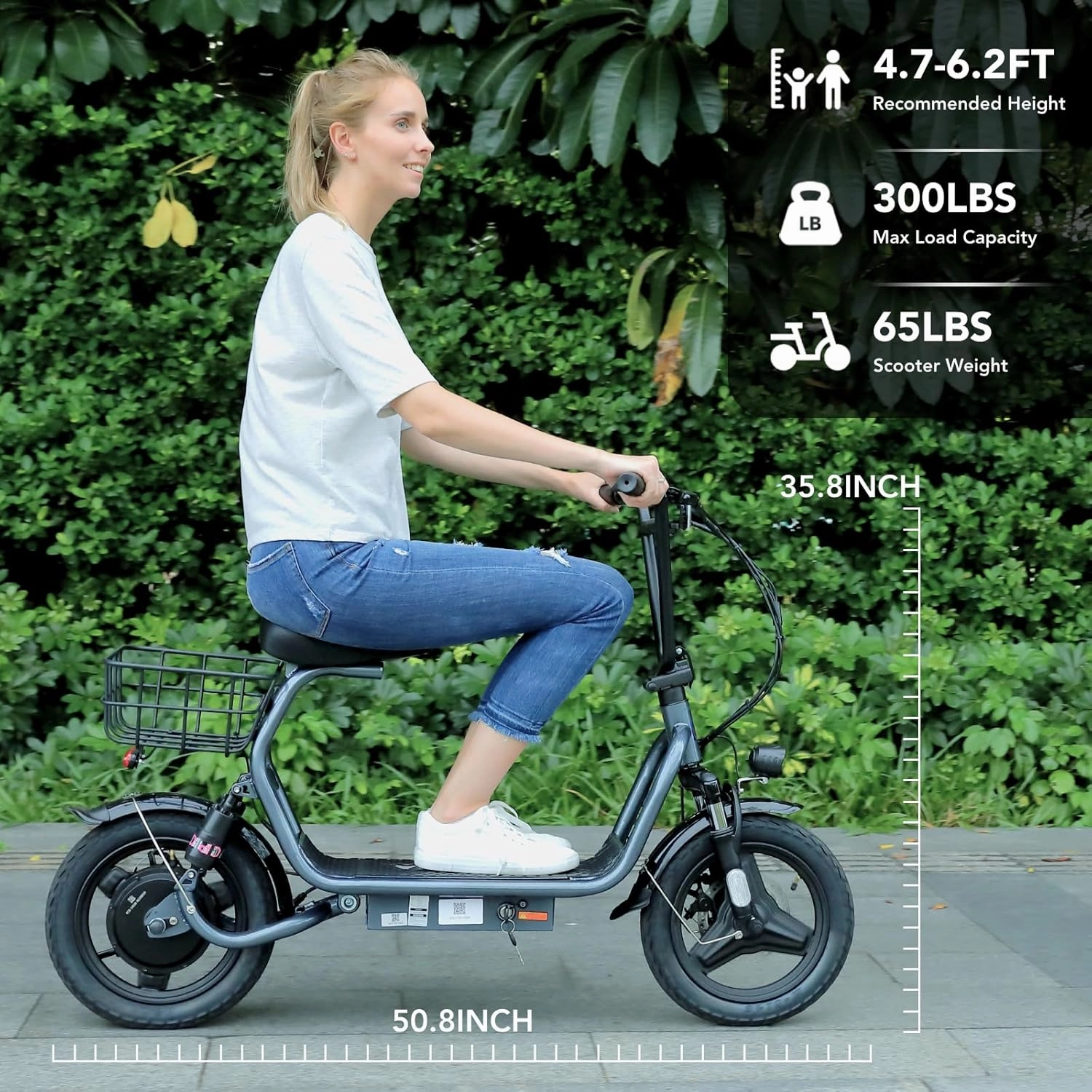 Caroma Peak 1200W Foldable Electric Scooter with Seat, 14" Fat Tire Adult Scooter, 500Wh Battery up to 30 Miles & 20MPH, Commuting with Basket & Shock Absorbing