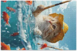Cat Fishing Jigsaw Puzzles Puzzles for Adults 1000 Piece Jigsaw Puzzles for Seniors Funny Christmas Games for Adults
