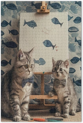 Cats Fishs Painting 500 Piece Jigsaw Puzzles for Adults, Puzzle Game with Letters on Back