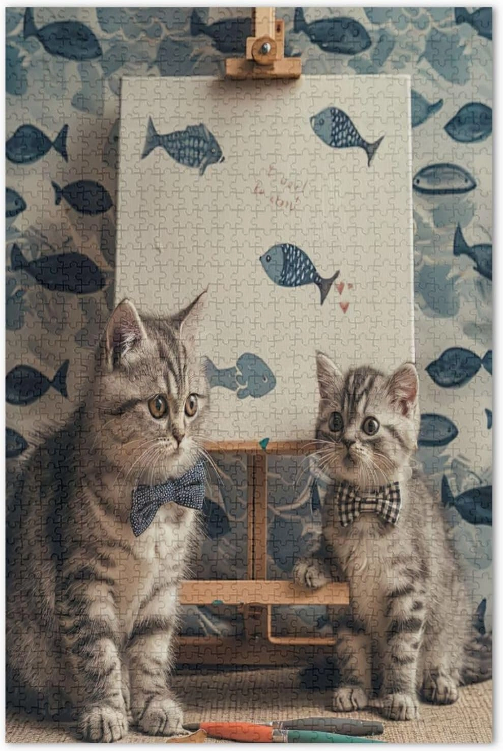 Cats Fishs Painting 500 Piece Jigsaw Puzzles for Adults, Puzzle Game with Letters on Back