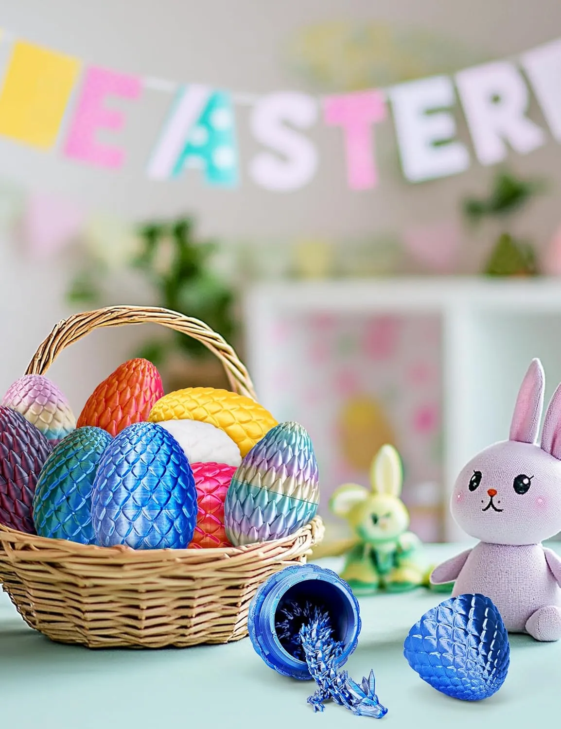 Cessfle 3D Printed Dragon Easter Egg, Dragon Eggs with Dragon Inside, Easter Basket Essentials Stuffers, Prefilled Easter Eggs with Toys, Crystal 3D Dragon Fidget Toys for Kids 5-7