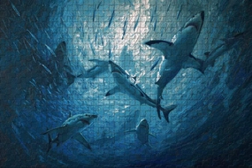 Challenging and Intense Jigsaw Game Featuring Great White Sharks and Schooling Fish in The deep Ocean 1000 Piece Puzzle for Adults and Marine Life Enthusiasts Wall Decor and Family Fun Gift