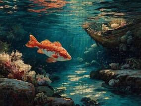 Challenging and Peaceful Jigsaw Game Featuring Koi Fish in Sunken Ship Reef 1000 Piece Puzzle for Adults and Ocean Lovers Wall Decor and Family Fun Gift