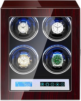 Chandelier Watch Display Box Automatic Watch Winder for 4 Watches Watch Winder Display Box with LED Lighting and Touch Screen LCD Digital Display Japanese Motor Adjustable Watch Pillo Chandelier