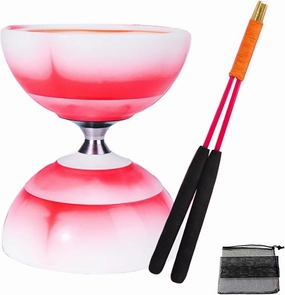 Chinese Yoyo Diabolo Set - Triple Bearing Diabolo Juggling Toy with Diablo Sticks, String & Net Bag (Red)