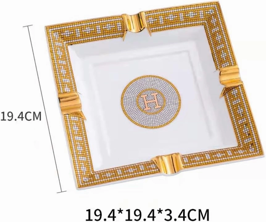 Cigar Ashtray for Indoor or Outdoor Use,European Porcelain Ashtray, Creative Personality Men's Coffee Table Ashtray Computer Desk Living Room Office Ashtray, White, 7.87*7.87in