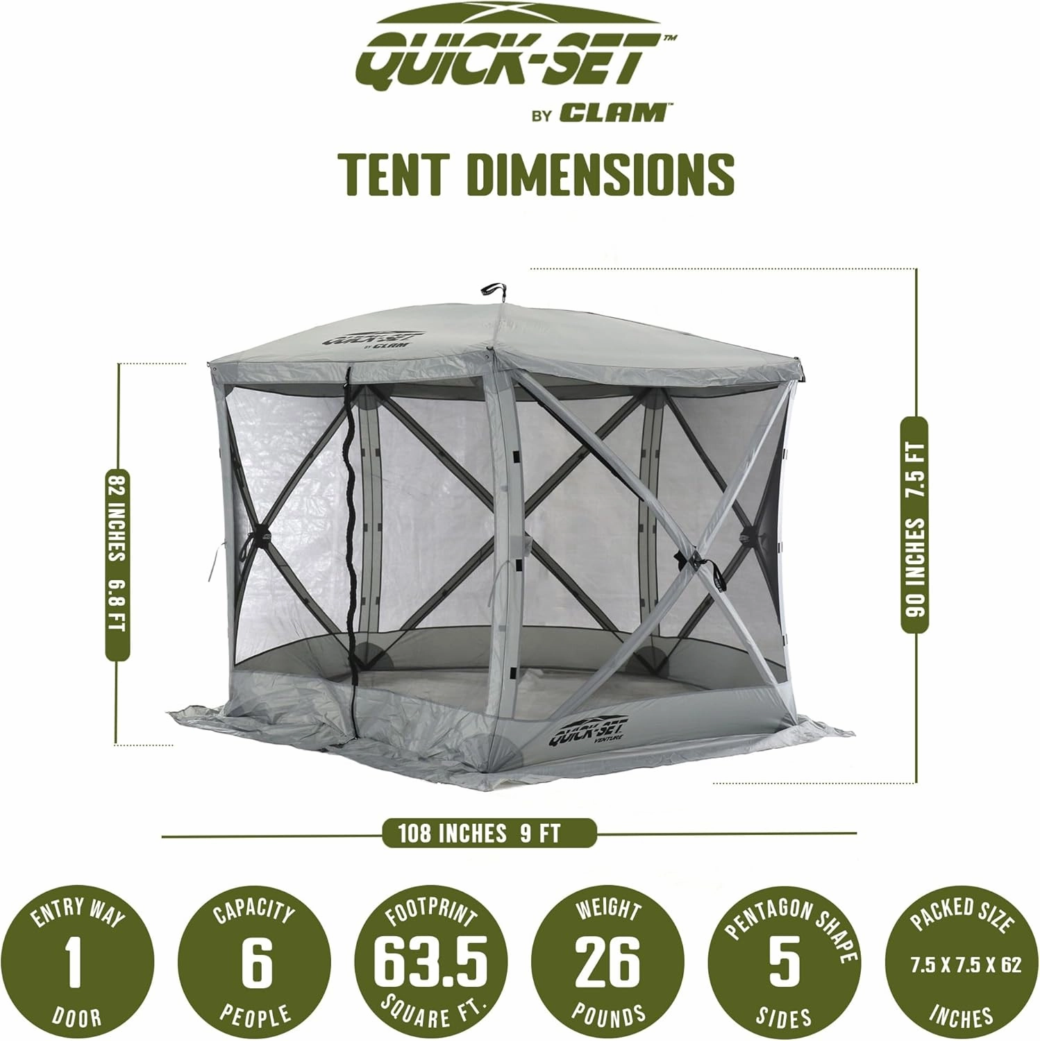 CLAM Quick Set Venture 9 x 9 Ft Portable Outdoor Camping Canopy Shelter, Gray   Clam Quick Set Screen Hub Gray Fabric, Accessory Only (6 Pack)