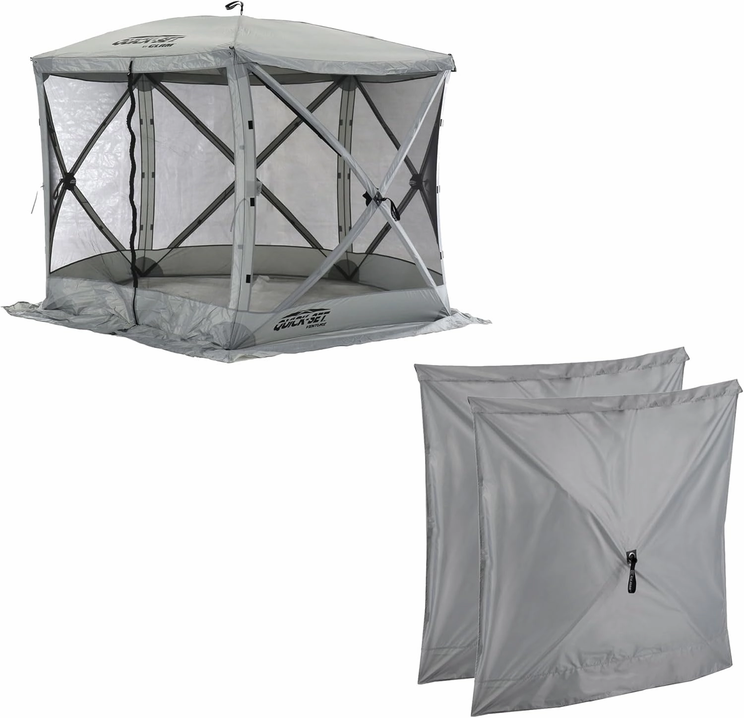CLAM Quick Set Venture 9 x 9 Ft Portable Outdoor Camping Canopy Shelter, Gray   Clam Quick Set Screen Hub Gray Fabric, Accessory Only (6 Pack)
