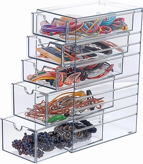 Clear Containers for Hair Accessory Organizing, Plastic Hair Accessory Organizer Box with 5 Drawers, Hair Accessory Container, Storage Organization Drawers Set for Hair Ties Accessory