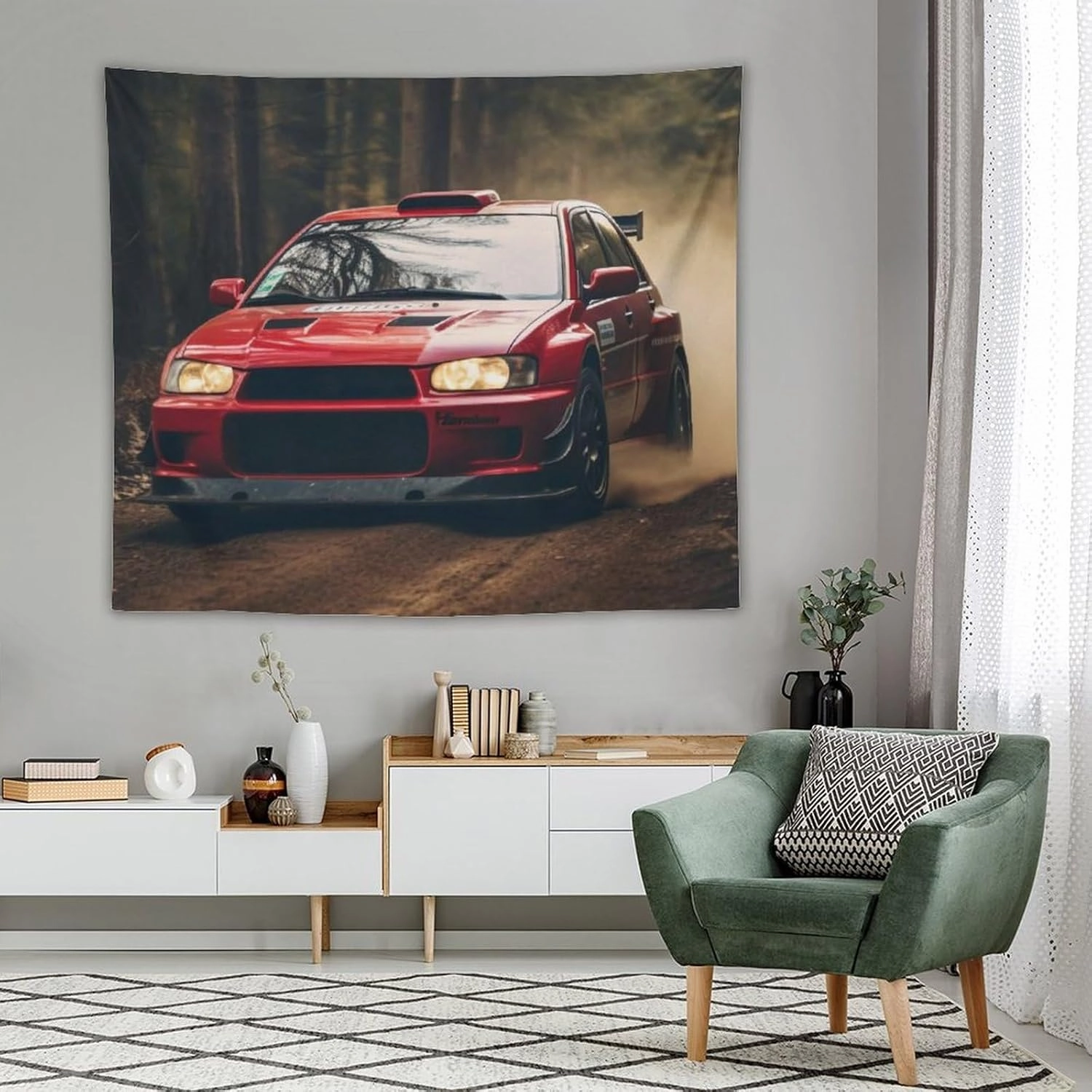 CLiqr Jdm Car Lancer Off Road Jungle Cool Tapestry Wall Hanging Aesthetic Decoration For Bedroom Living Room Wall Art Tapestries 50"x60"