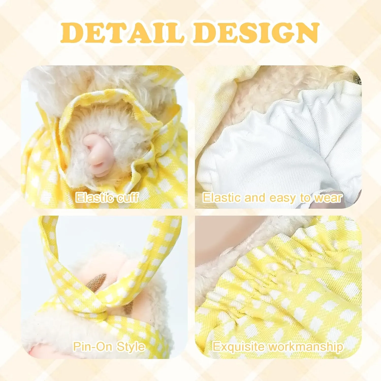 Clothes Compatible with Labubu Doll, Labubu Outfit Set - Yellow and white checkered skirt   headband pants for labubu Dolls, Stylish Adorable Accessories Set for 17cm, No Doll(Lemon Cream Bunny Bunny)