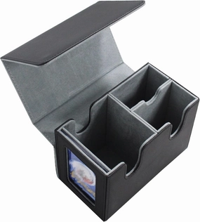 Collectible Trading Card Caseswith1Commander Display,Leather Magnetic Card Storage Box for 180 Double-Sleeved Cards. Collectible Trading CardCaseswith2 Dividers &Transparent Card (Black & Gray)