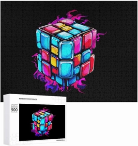 Colorful Cube Wooden Puzzle Unique Jigsaw Puzzle Wall Art Picture for Home Decoration 500 PCS