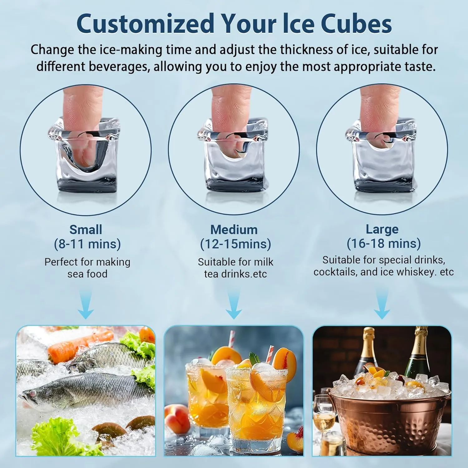 Commercial Ice Maker Machine 100 Lbs/24H, Rapid 36 Ice Cubes in 9-15 Mins, Dual Water Inlet Options, 20Lbs Capacity Stainless Steel Ice Under Counter/Freestanding Machine for Home, Party, Office