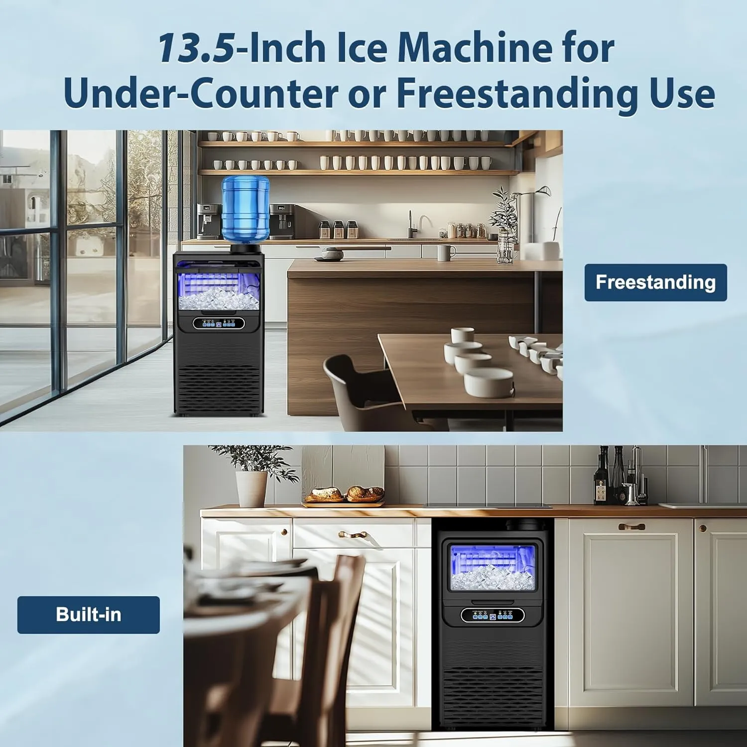 Commercial Ice Maker Machine 100 Lbs/24H, Rapid 36 Ice Cubes in 9-15 Mins, Dual Water Inlet Options, 20Lbs Capacity Stainless Steel Ice Under Counter/Freestanding Machine for Home, Party, Office