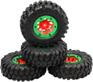 Compatible with SCX10 RC Telecontrol Model Car Tyre Simulated Gravel Tire 1.9" Tires 108mm Wheel 12mm Hex Hub RC Car Upgrade Parts RC Wheel Tires(Red Green)