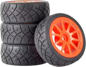 Compatible with WLtoys 144001 1/18 1/16 1/10 Car Tyre 4pcs RC Car Rubber Tires & Wheels Rims 12mm Hex Hub RC Wheel Tires(Red)