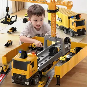 Construction Toys Truck Crane for Kids - Truck Race Track Kids Toy Eject Car Set Excavator Bulldozer Dump Trucks Cement Truck Vehicle Easter Christmas Birthday 2  3 4 5 6 7 8 Years Old Boy Girl Gift