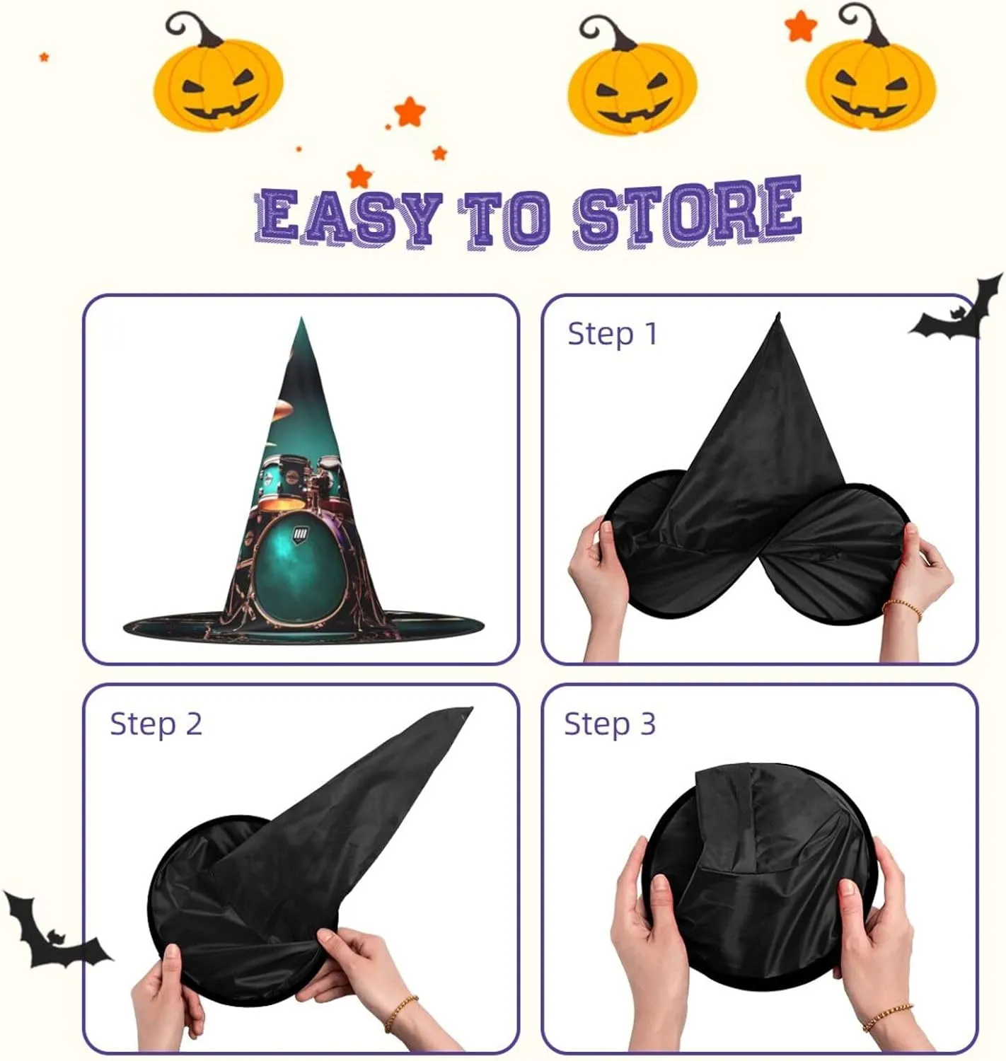 Cool Drum Set Print Funny Halloween Hats Witch Hats For Men, Women, Halloween Parties Costume Events