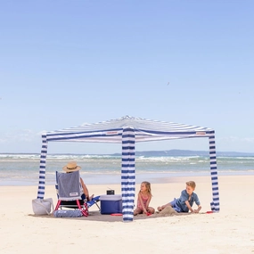CoolCabana Beach Shade Tent - Easy Setup, UPF 50  Protection, Large & Medium Sizes, Compact & Wind Resistant - Beach Cabana for The Whole Family - Navy Stripes, Large