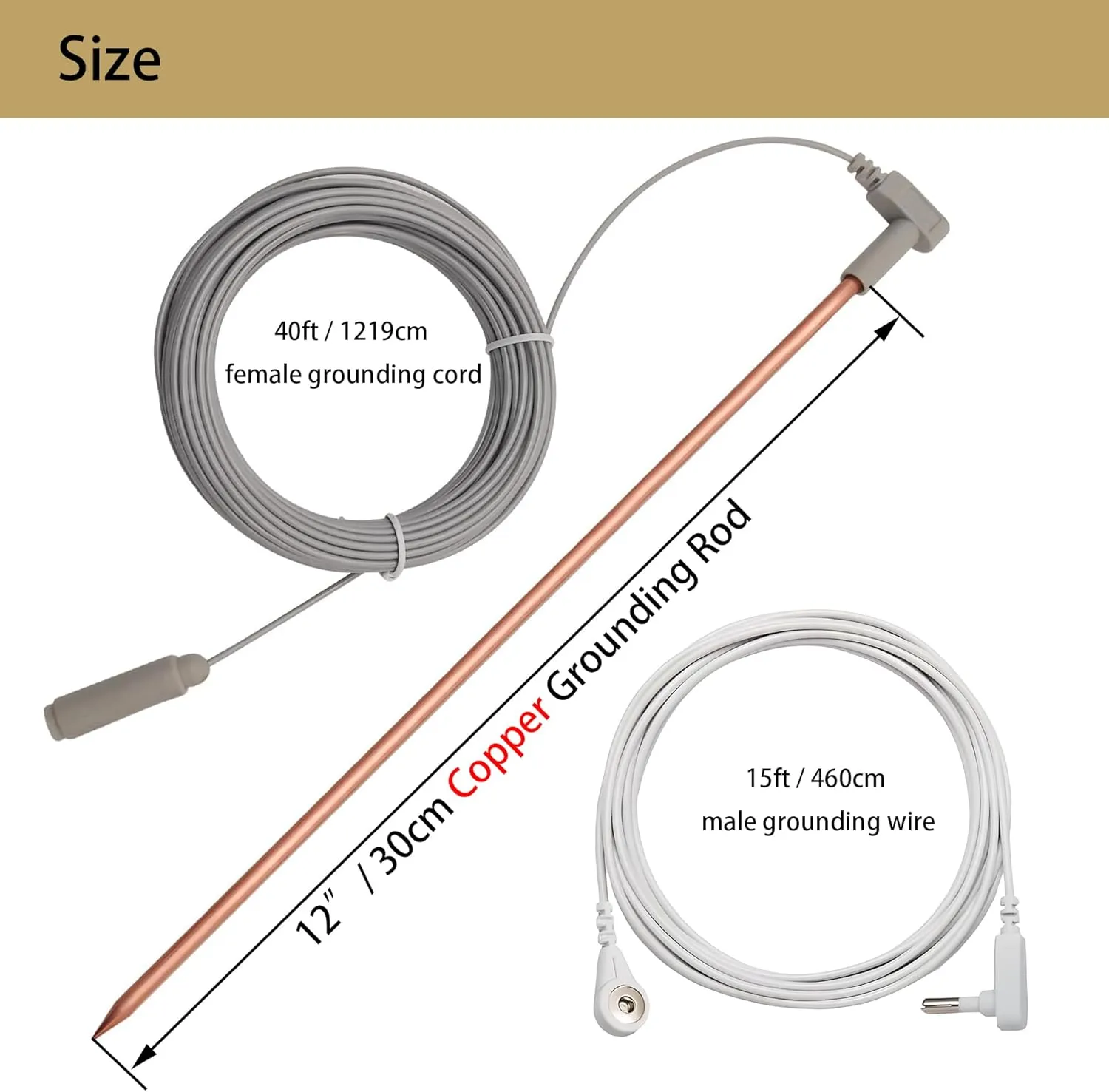 Copper Grounding Rod with 40ft Female Ground Cord, Portable Ground Rod Kit,Great for Grounded Earth Connected Products, Easy to Use with Grounding Mat, Grounding Sheet, Pillowcase, Blankets(1 Pack)