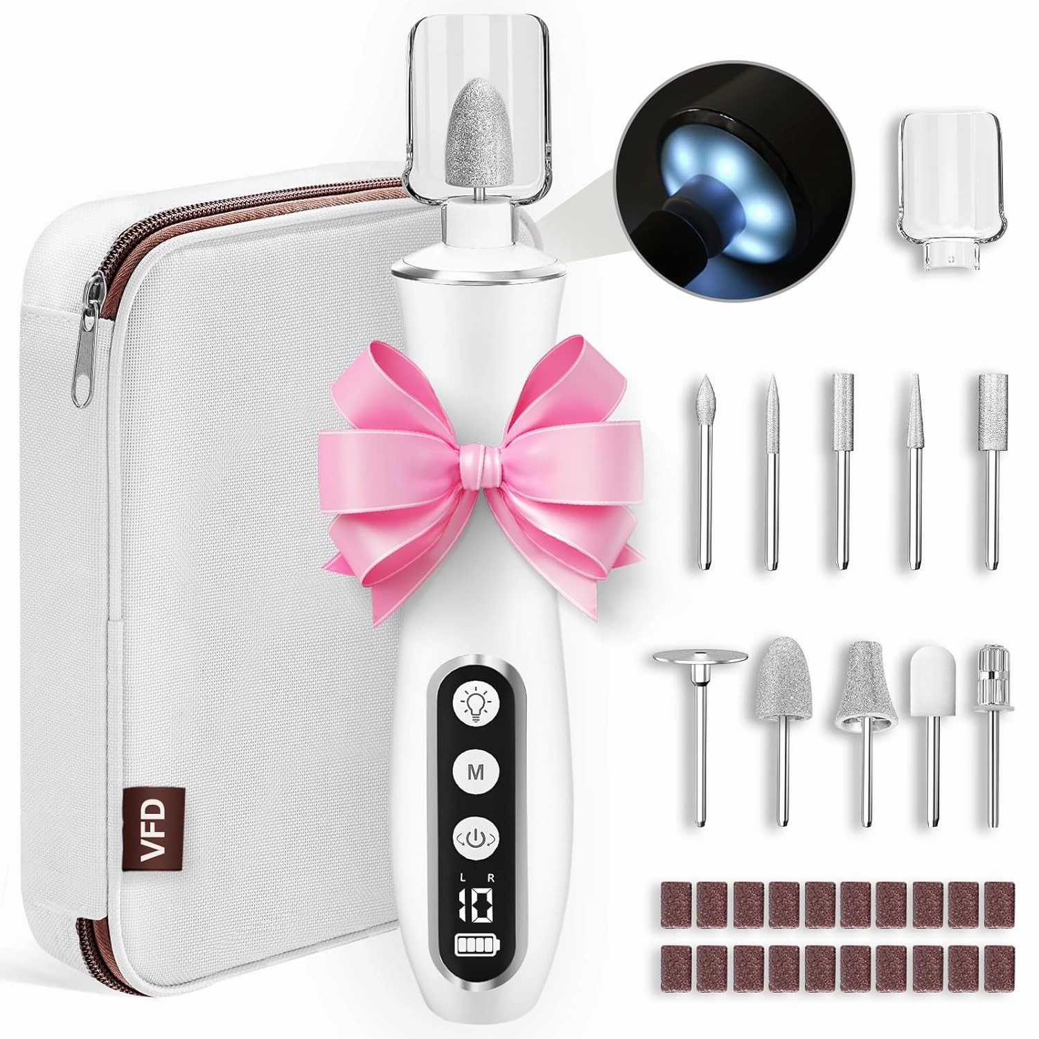 Cordless Nail Drill, Portable 2000 mAh Rechargeable Electric Nail File for Thick Toenails, 10 Speeds Nail Dril Machine Professional Manicure Pedicure Set for Women Hand Foot Natural Nails Care
