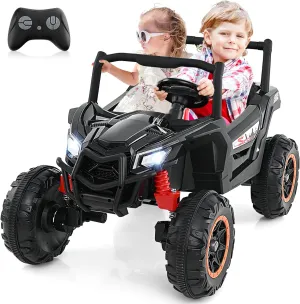 Costzon 24V Kids UTV, 4WD/2WD Switchable Electric Car with Remote Control, 4 x 100W Powerful Engine, Soft Start, 4 Shock Absorbers, High/Low Speed, Music, 2-Seater Ride on Car for Kids 3  (Black)