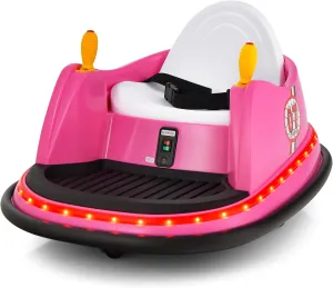 Costzon Bumper Car for Kids, 12V Electric Toddler Bumping Car with Remote Control, Dual Joysticks, 360 Spin, Music, Flashing Lights, Slow Star, Kids Bumper Car Ride on Toy for Boys Girls Gift (Pink)
