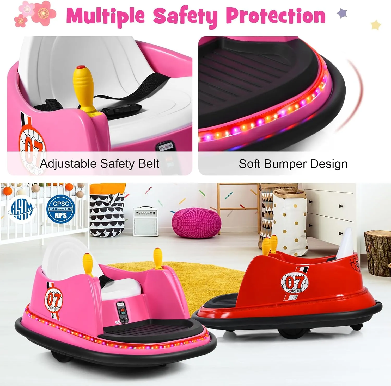 Costzon Bumper Car for Kids, 12V Electric Toddler Bumping Car with Remote Control, Dual Joysticks, 360 Spin, Music, Flashing Lights, Slow Star, Kids Bumper Car Ride on Toy for Boys Girls Gift (Pink)