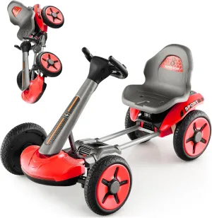 Costzon Electric Go Kart for Kids, 12V Battery Powered Ride on Toy with 2-Position Adjustable Seat & Steering Wheels, Flashing LED Lights, 2 MPH Max Speed, Folding Ride-on Kart for Boys & Girls (Red)