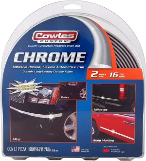 Cowles Custom - Premium Universal Body Molding for All Vehicles - Easy Install, Chrome Finish, 2" by 16 ft, UV Protected, Long Lasting Flexible PVC