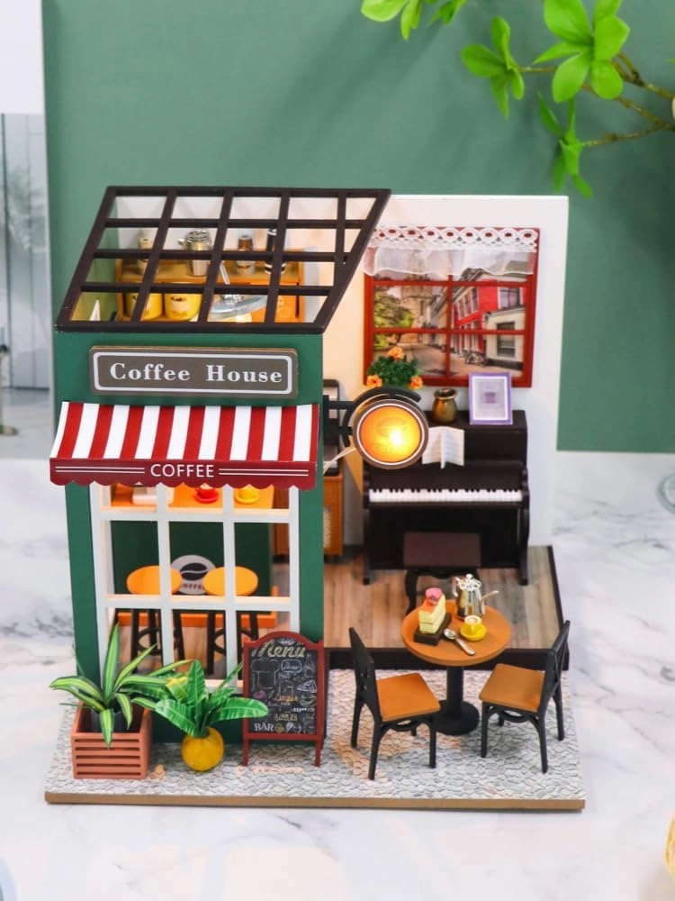Create Your Dream Tiny Home with Our DIY Miniature House Kit - Wooden Furniture Decoration for Adults, Teens, and Friends! (Afternoon Cafe Shop)