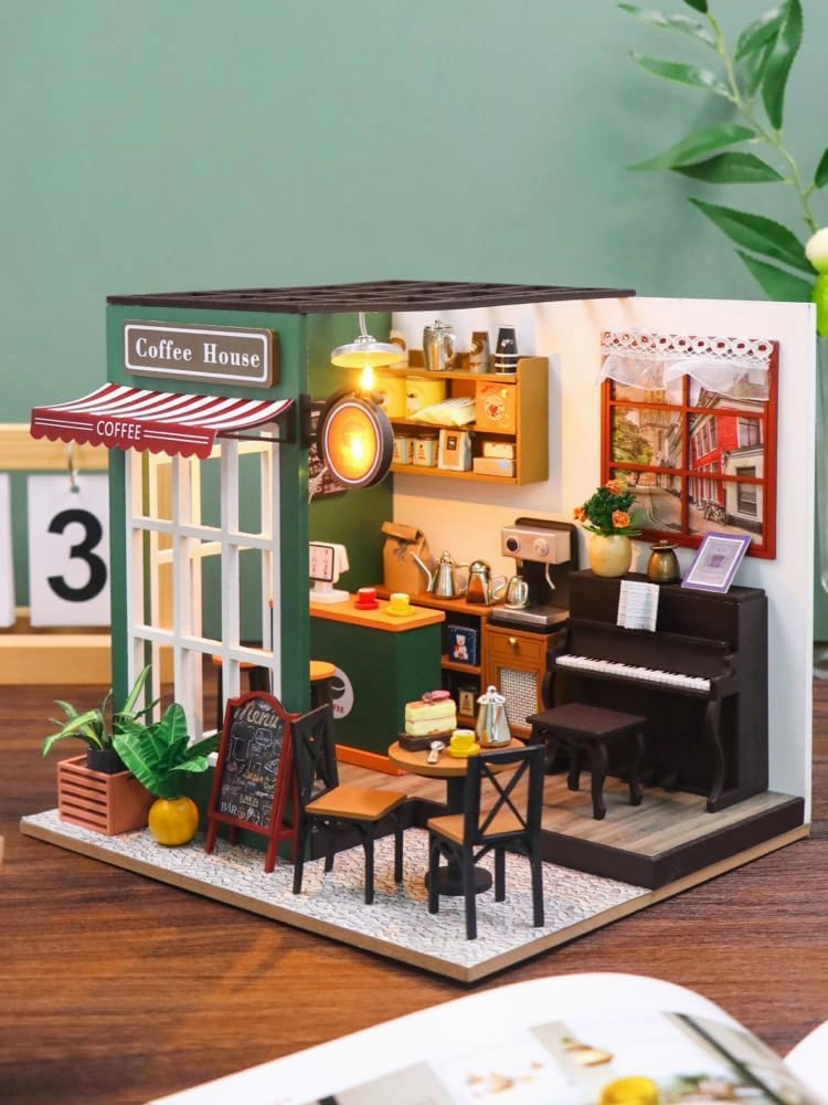Create Your Dream Tiny Home with Our DIY Miniature House Kit - Wooden Furniture Decoration for Adults, Teens, and Friends! (Afternoon Cafe Shop)
